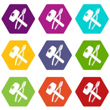 9 vektör çekiç sıkma akarları Icons set