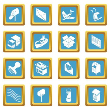 Sapphirine kare vektör Poste hizmet Icons set