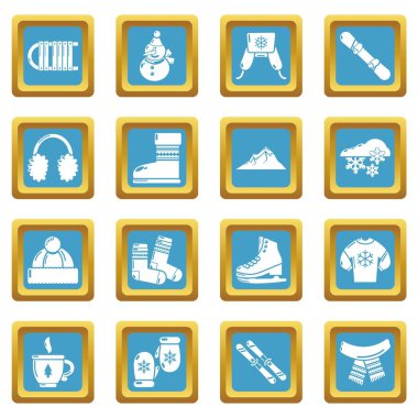 Sapphirine kare vektör kış giysileri Icons set