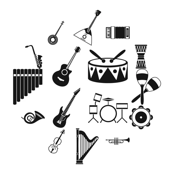 Conjunto de iconos de instrumentos musicales, estilo simple — Vector de stock