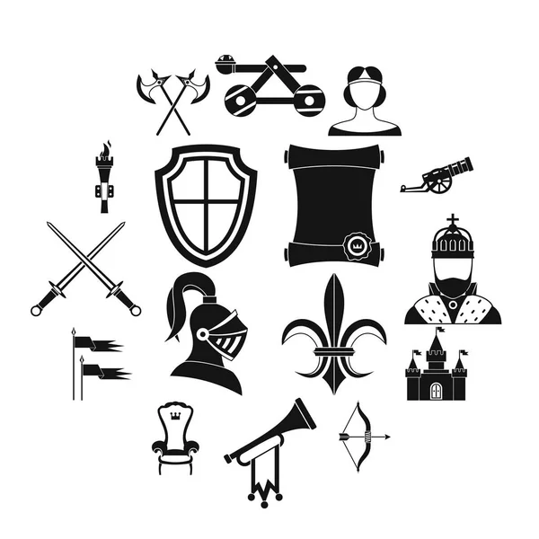 Cavaleiro ícones medievais conjunto, estilo simples —  Vetores de Stock
