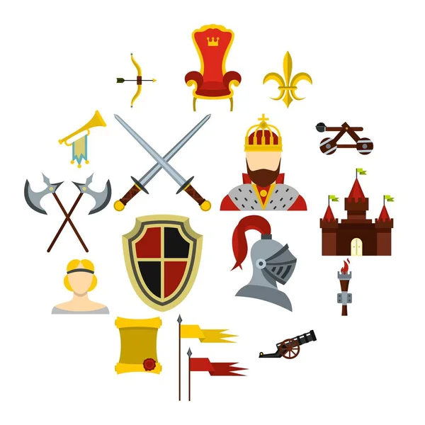 Ensemble d'icônes de chevalier, style plat — Image vectorielle