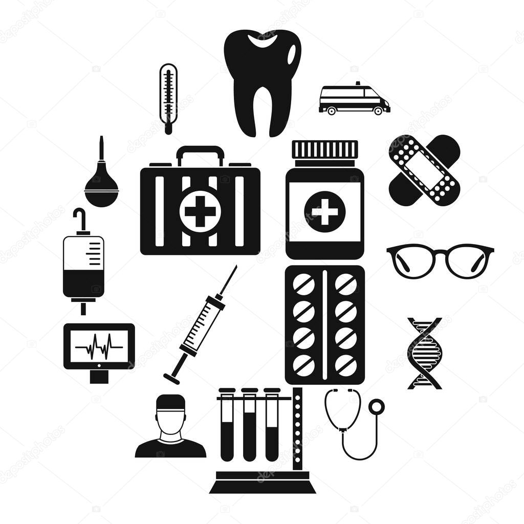 Medicine icons set, simple style