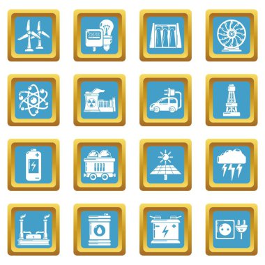 Sapphirine kare vektör enerji kaynakları Icons set