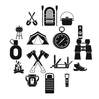 Rekreasyon turizm Icons set, basit tarzı