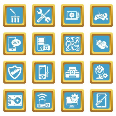 Sapphirine kare vektör bilgisayar onarım servisi Icons set