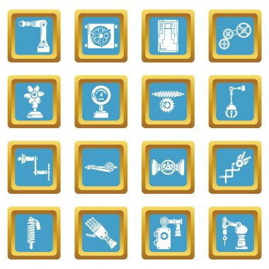 Sapphirine kare vektör teknik mekanizmaları Icons set