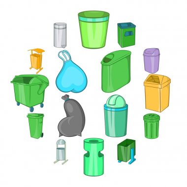 Çöp tenekesi Icons set, karikatür tarzı