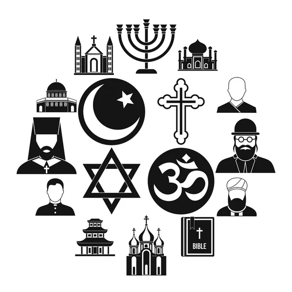 Religious symbol icons set, simple style — Stock Vector