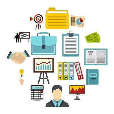 İş stratejisi simgeler ayarla, stil düz