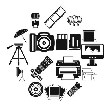 Fotoğraf stüdyosu Icons set, basit tarzı