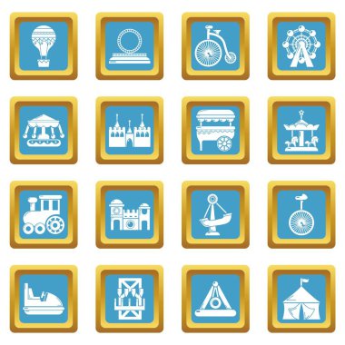 Sapphirine kare vektör eğlence parkı Icons set