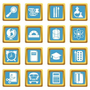 Sapphirine kare vektör okul eğitim Icons set