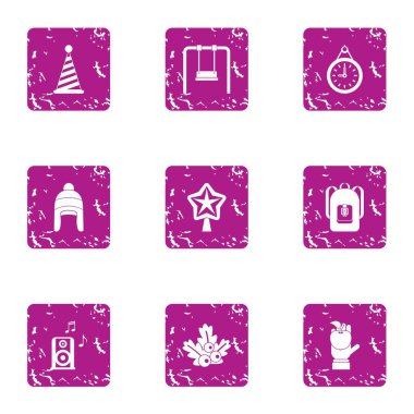 Kış çocuk kutlama simgeler kümesi, grunge style