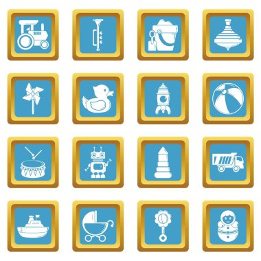 Çocuklar oyuncak simgeler kümesi sapphirine kare vektör