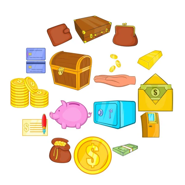 Finance icons set, cartoon style — Stock Vector