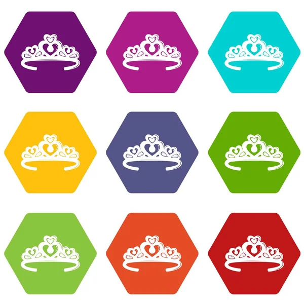 Conjunto de iconos de corona de Tiara 9 vector — Vector de stock