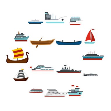 Sea transport set flat icons clipart