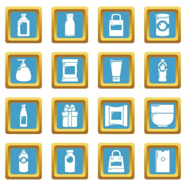 Sapphirine kare vektör Packagiong mağaza Dükkanı Icons set