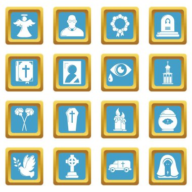Sapphirine kare vektör cenaze ritüel hizmet Icons set