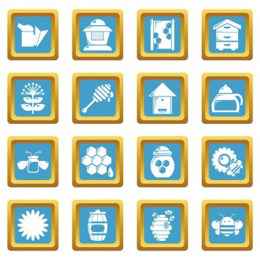 Sapphirine kare vektör arı kovanı bal Icons set