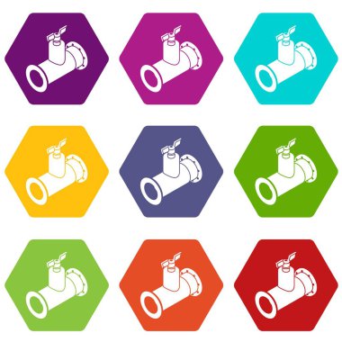 9 vektör boru musluk Icons set