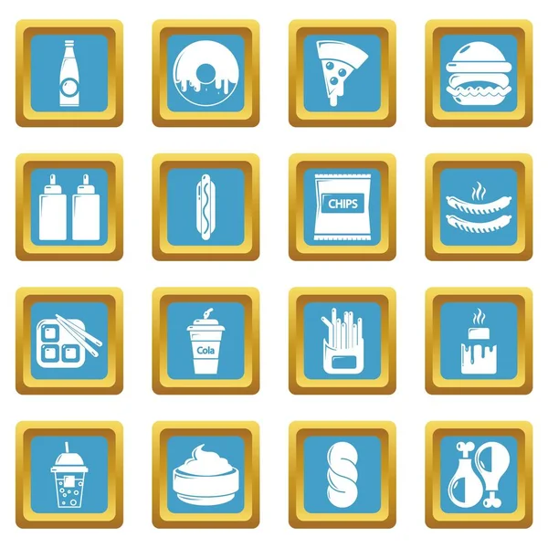 Iconos de comida rápida conjunto sapphirine vector cuadrado — Vector de stock