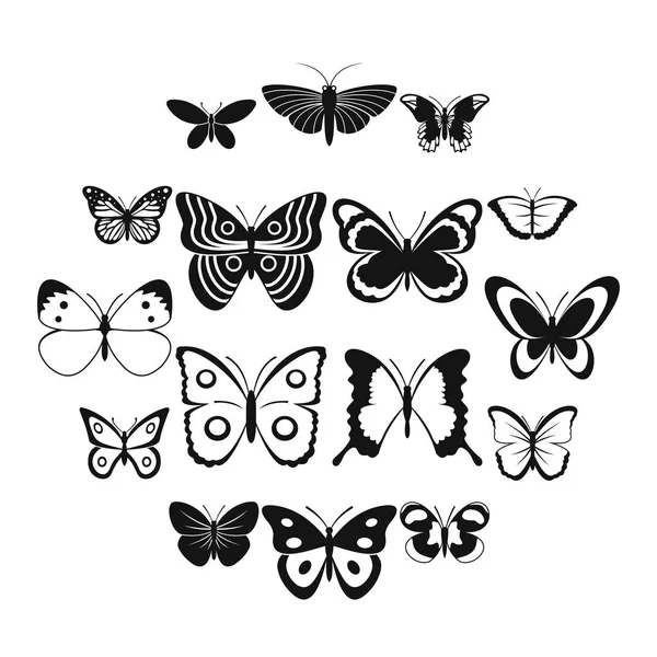 Conjunto de iconos de mariposa, estilo simple — Vector de stock