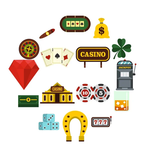 Casino instellen plat pictogrammen — Stockvector