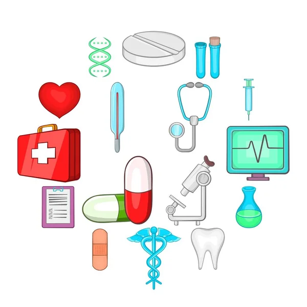 Conjunto de iconos médicos, estilo de dibujos animados — Vector de stock