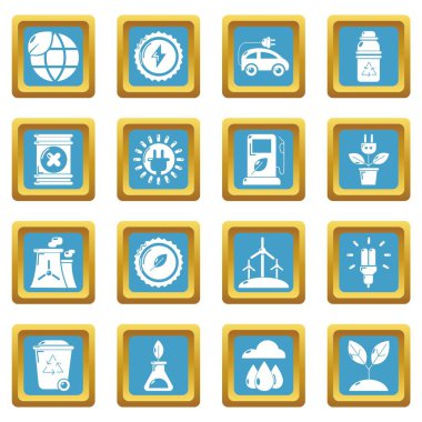 Sapphirine kare vektör ekoloji Icons set