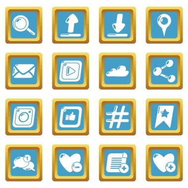 Sapphirine kare vektör sosyal ağ Icons set