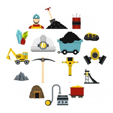 Madenci düz Icons set