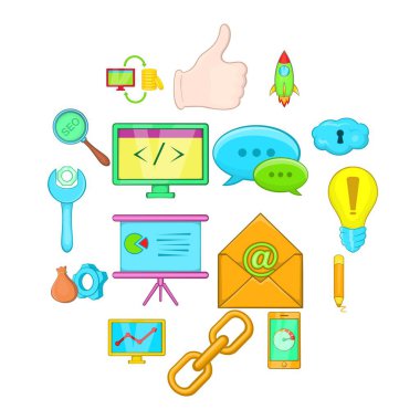 SEO Icons set, karikatür tarzı