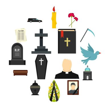 Cenaze düz Icons set