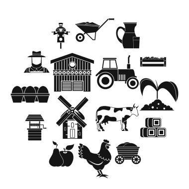 Çiftlik Icons set, basit tarzı
