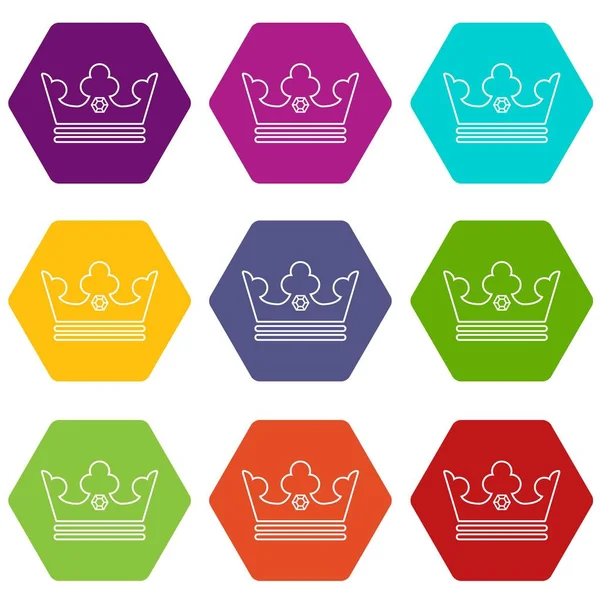 Steel crown icons set 9 vector — Stock Vector