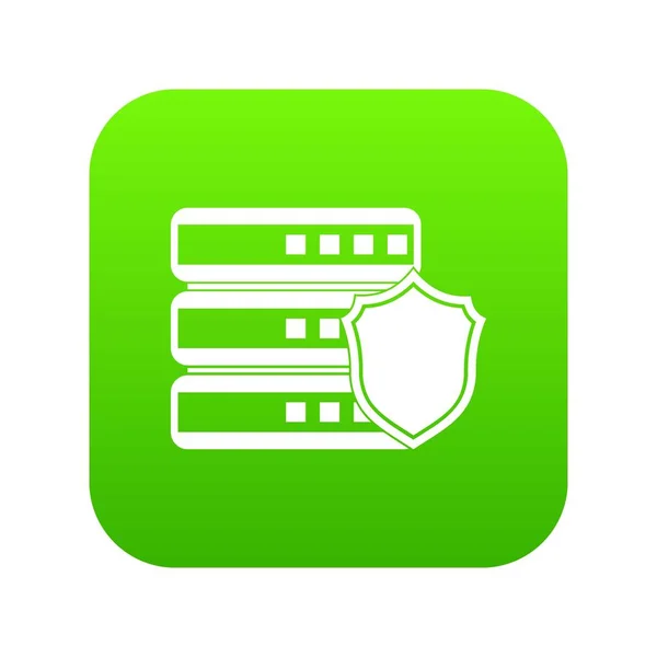 Banco de dados com ícone escudo cinza verde digital — Vetor de Stock