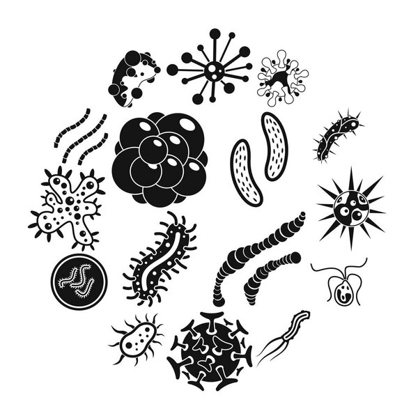 Virus bacteria icons set, simple style