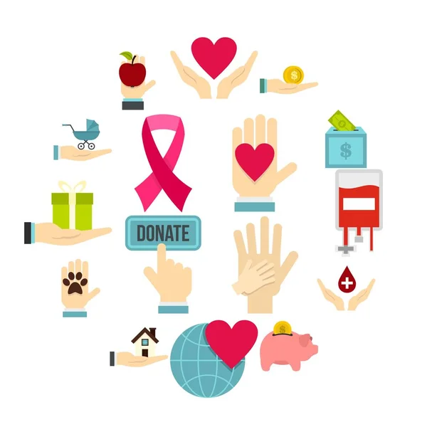 Charity set flat icons — Stock Vector