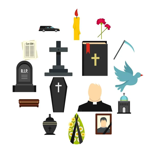 Conjunto funerario iconos planos — Vector de stock