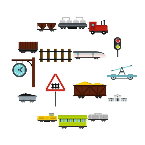 Set ferroviario icone piatte — Vettoriale Stock