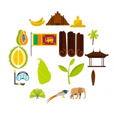 Sri Lanka seyahat düz Icons set