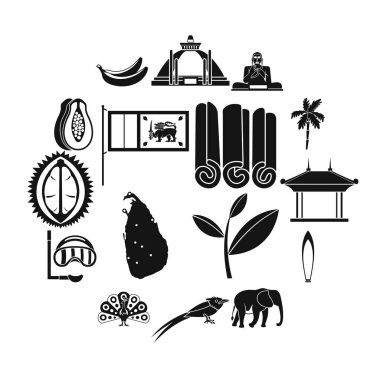 Sri Lanka seyahat Icons set, basit tarzı