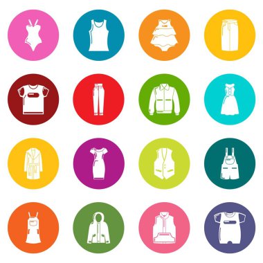 Moda giysiler Icons set renkli daireler vektör