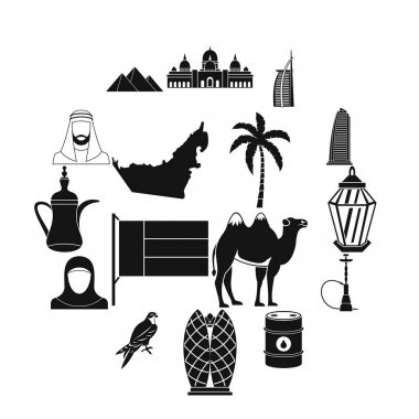 BAE seyahat Icons set, basit tarzı
