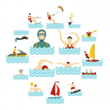 Su sporları düz Icons set