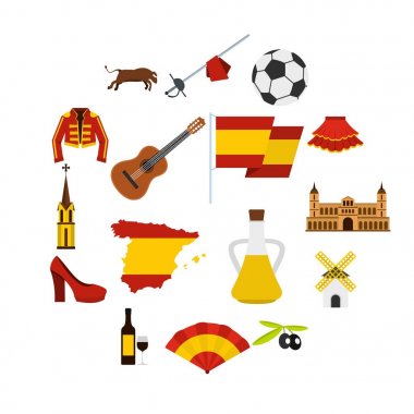 İspanya seyahat düz Icons set