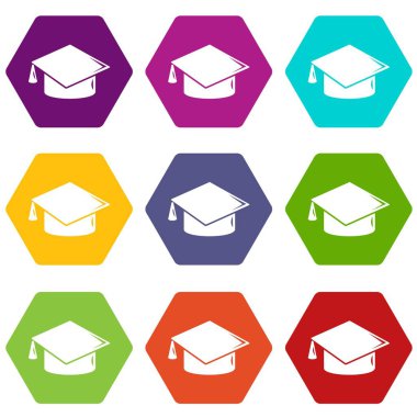 9 vektör mezuniyet kap Icons set