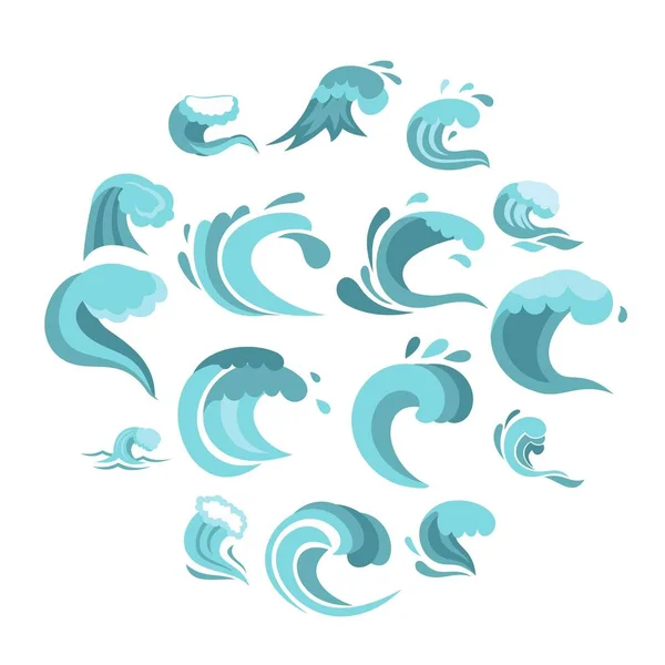 Морские волны устанавливают плоские иконки — стоковый вектор